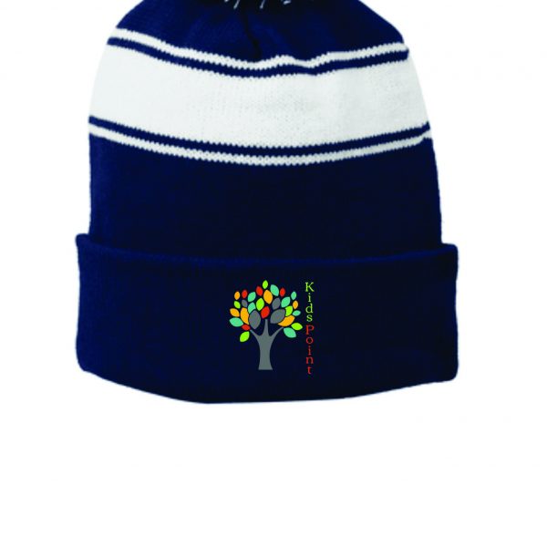 Kids Point Sport-Tek® Stripe Pom Pom Beanie