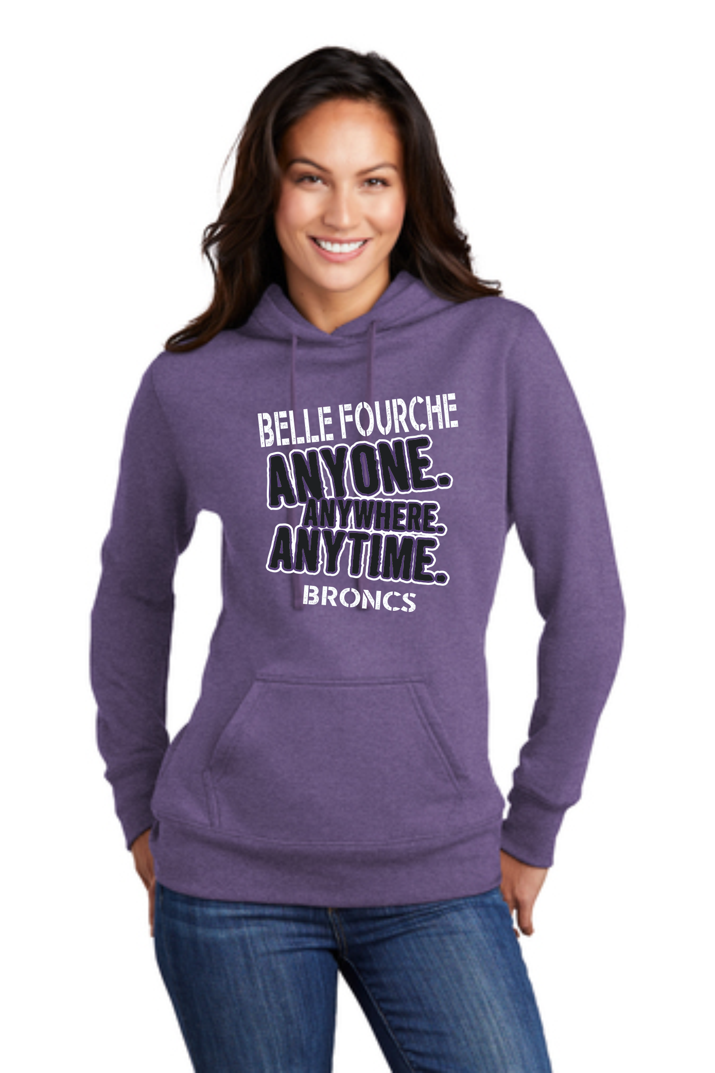 Bronc Booster - Port & Company Ladies Core Fleece Pullover Hooded Anywhere Logo Sweatshirt